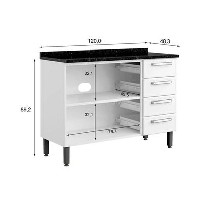 Gabinete De Cozinha Modulado Balcão Evidence 7126 2 Portas E 4 Gavetas C/tampo Branco - Bertolini