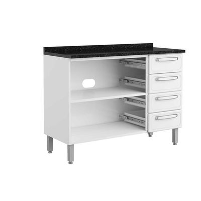 Gabinete De Cozinha Modulado Balcão Evidence 7126 2 Portas E 4 Gavetas C/tampo Branco - Bertolini