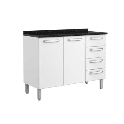 Gabinete De Cozinha Modulado Balcão Evidence 7126 2 Portas E 4 Gavetas C/tampo Branco - Bertolini