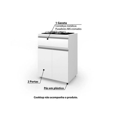 Gabinete De Cozinha Modulado Balcão Asm 186 P/ Cooktop 2 Portas E 1 Gaveta Branco - Movelbento