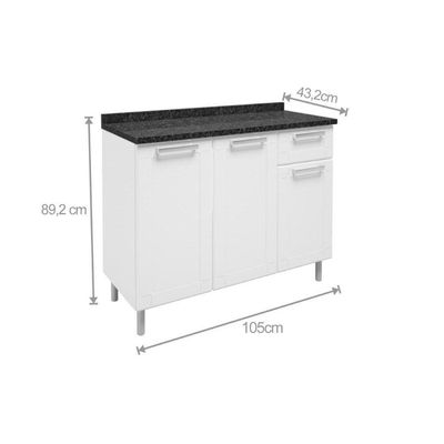 Gabinete De Cozinha Modulado Balcão Múltipla 6114 3 Portas 2 Gavetas C/tampo Branco/preto