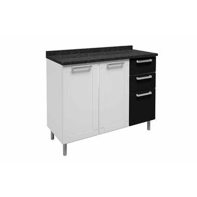 Gabinete De Cozinha Modulado Balcão Múltipla 6114 3 Portas 2 Gavetas C/tampo Branco/preto