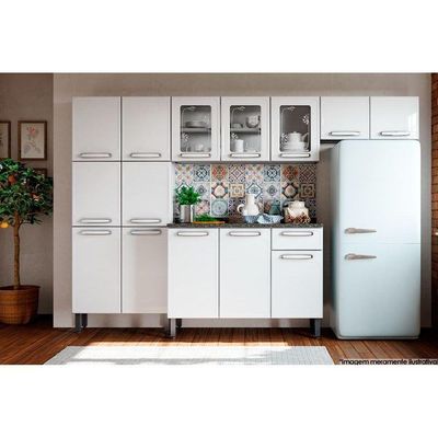 Gabinete De Cozinha Modulado Balcão Evidence 7122 3 Portas E 1 Gaveta C/ Tampo Branco - Bertolini