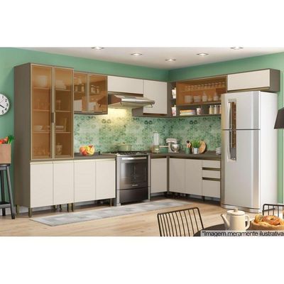 Gabinete De Cozinha Modulado Balcão Connect 3 Portas E 2 Gavetas C/ Tampo Duna/cristal - Henn