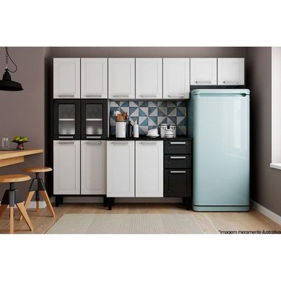 Gabinete De Cozinha Modulado Balcão Múltipla 6114 3 Portas 2 Gavetas C/tampo Branco/preto