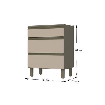 Gabinete De Cozinha Modulado Balcão Connect 3 Gavetas S/ Tampo Duna/cristal - Henn