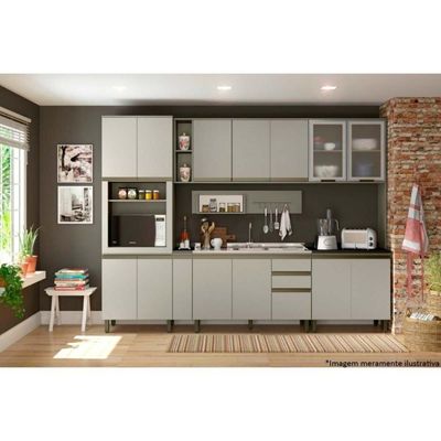 Gabinete De Cozinha Modulado Balcão C/ Porta Condimentos Connect S/ Tampo Duna/cristal - Henn