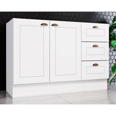 Gabinete P/pia Cozinha Balcão Americana 2 Portas E 3 Gavetas 120cm S/tampo Branco - Henn