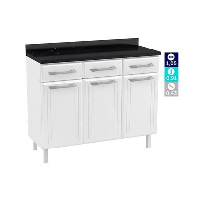 Módulo Cozinha Telasul Topázio Balcão 3 Portas E 3 Gavetas C/tampo 105cm Branco