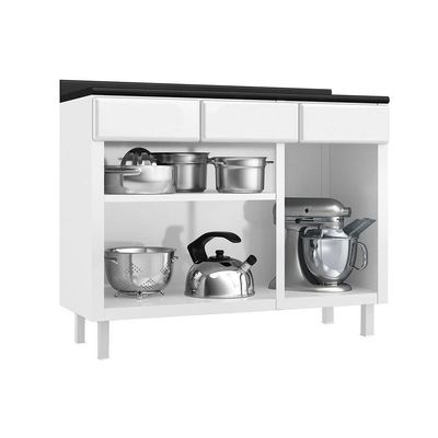 Módulo Cozinha Telasul Topázio Balcão 3 Portas E 3 Gavetas C/tampo 105cm Branco