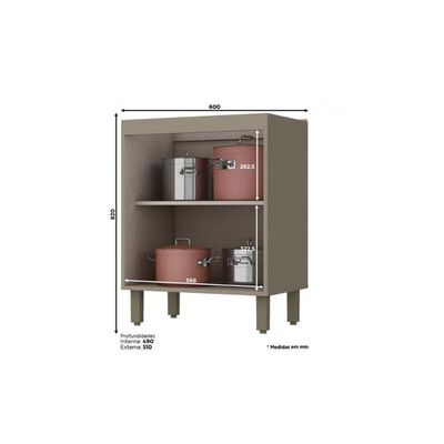 Gabinete De Cozinha Modulado Balcão Connect C/ 2 Portas S/ Tampo Duna/cristal - Henn