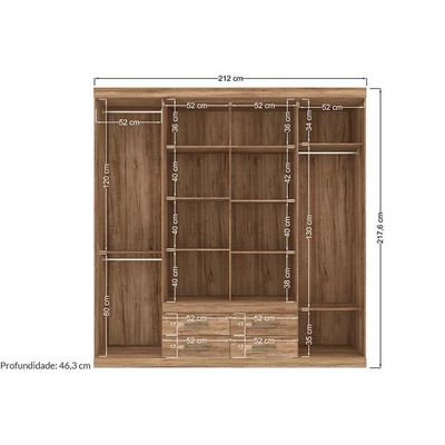 Guarda Roupa 8 Portas E 4 Gavetas Nápoles Jatoba-grafitte - Santos Andirá