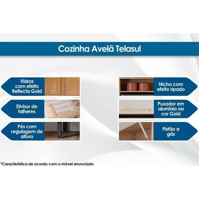 Paneleiro De Cozinha Avelã 70cm 4 Portas C/ Vidro Mel/grafite - Telasul