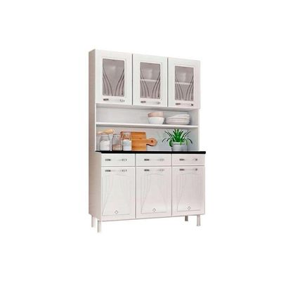 Cozinha Compacta Star New C/ 6 Portas (3 C/ Vidro) E 3 Gavetas 120cm Branco/preto - Telasul