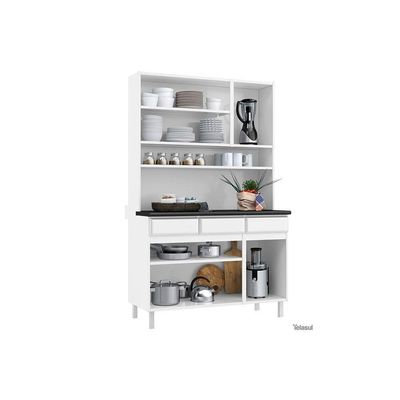 Cozinha Compacta Star New C/ 6 Portas (3 C/ Vidro) E 3 Gavetas 120cm Branco - Telasul