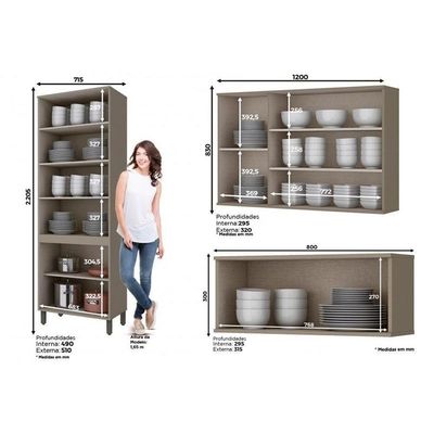 Cozinha Compacta Connect 3 Peças (2 Armários + 1 Cristaleira) Cpt17 Duna/cristal - Henn