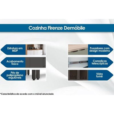 Cozinha Modulada Completa Fhr001 Firenze 2 Aéreos 2 Balcões 1 Paneleiro 5pçs Avena/grafito Demóbile