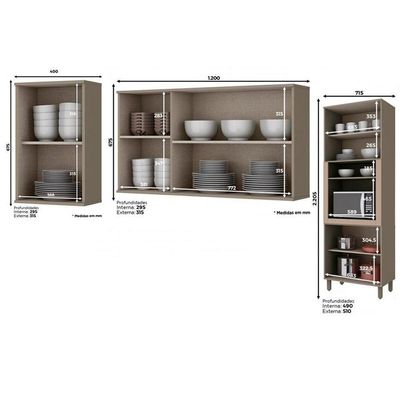 Cozinha Compacta Connect 3 Peças (2 Armários + 1 Paneleiro) Cpt19 Duna/cristal - Henn