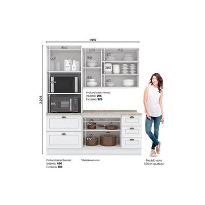 Cozinha Completa Americana (1 Aéreo, 1 Balcão, 1 Paneleiro, 1 Complemento) 4 Peças Branco - Henn