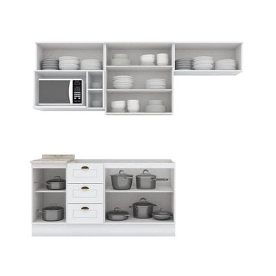Cozinha Completa Americana (3 Aéreos, 2 Balcões, 1 Nicho, 1 Complemento) 7 Peças Branco - Henn