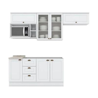 Cozinha Completa Americana (3 Aéreos, 2 Balcões, 1 Nicho, 1 Complemento) 7 Peças Branco - Henn