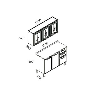 Cozinha Compacta Estilo 2 Peças (1 Armário + 1 Balcão) C2p13 Cinza/grafite - Bertolini