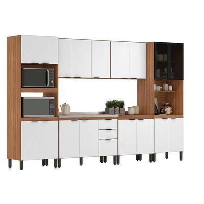 Cozinha Modulada Completa Fmt006 Firenze 2 Aéreos 2 Balcões 2 Paneleiros 6pçs Avena/grafito Demóbile