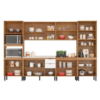 Cozinha Modulada Completa Fmt006 Firenze 2 Aéreos 2 Balcões 2 Paneleiros 6pçs Avena/grafito Demóbile
