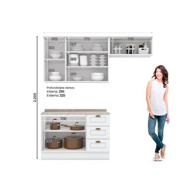 Cozinha Completa Americana (2 Aéreos, 1 Balcão, 1 Complemento) 4 Peças Branco - Henn