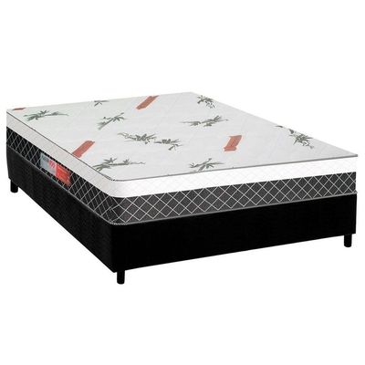 Cama Box Casal: Colchão Anatômico Plumatex D28/Ep Falcon Ultra Firme + Base Crc Suede Black(138X188)