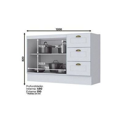Cozinha Completa Americana 5Pçs (2 Armários + 1 Balcão + 1 Paneleiro + 1 Complemento) C5p12 Branco