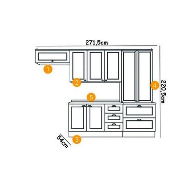 Cozinha Modulada Completa Americana 5pçs 2 Armários Balcão Paneleiro Complemento C5P16 Branco - Henn