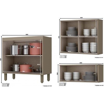 Kit De Cozinha Modulada 8pçs 2 Armários 2 Balcões 2 Paneleiros 2 compl. C8P08 Duna/Cristal Henn