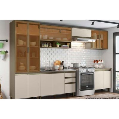 Kit De Cozinha Modulada 8pçs Connect 4 Armários + 2 Balcões + 2 Complementos C8P10 Duna/Cristal Henn