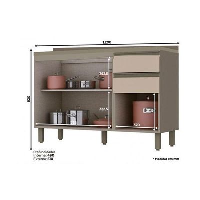 Gabinete De Cozinha Modulado Balcão Connect 3 Portas E 2 Gavetas C/tampo Duna/cristal - Henn