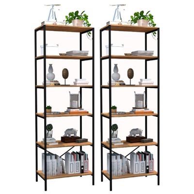 Kit 02 Estantes Livreiro Multiuso Trento Estilo Industrial 180Cm Demolição Preto - Abmaza