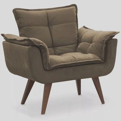 Kit 2 Poltronas Opalas Com Puff Redondo Suede Cappucino