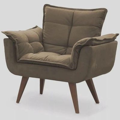 Kit 2 Poltronas Opalas Com Puff Redondo Suede Cappucino