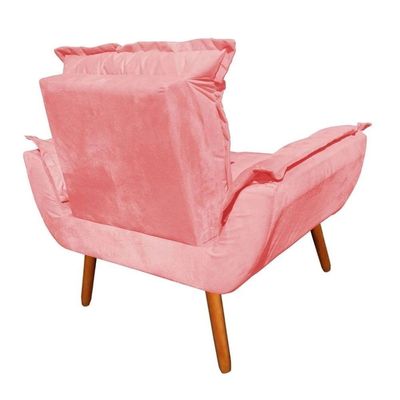 Kit 2 Poltronas Opalas Com Puff Redondo Suede Rose
