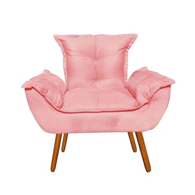Kit 2 Poltronas Opalas Com Puff Redondo Suede Rose