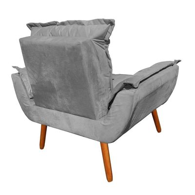 Kit 2 Poltronas Opalas Com Puff Redondo Suede Cinza
