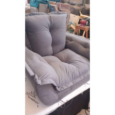 Kit 2 Poltronas Opalas Com Puff Redondo Suede Cinza
