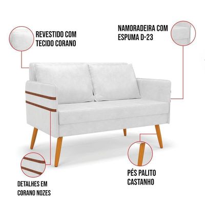 Kit 01 Namoradeira 02 Lugares E 02 Poltronas Mari Corano Branco Base De Madeira Ma30 - D'Rossi