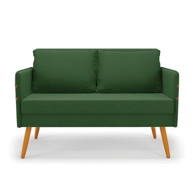 Kit 01 Namoradeira 02 Lugares E 02 Poltronas Mari Suede Verde Base De Madeira Ma30 - D'Rossi