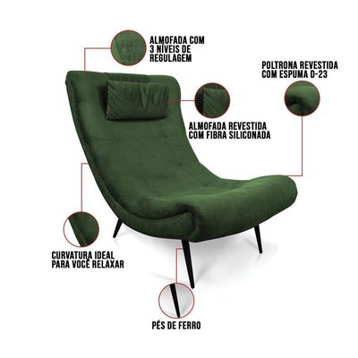 Kit 01 Poltrona E 01 Puff Sher Suede Pés Palito De Ferro - D'rossi Cor Verde