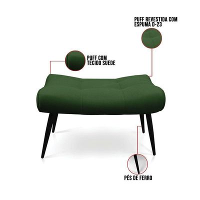 Kit 01 Poltrona E 01 Puff Sher Suede Pés Palito De Ferro - D'rossi Cor Verde