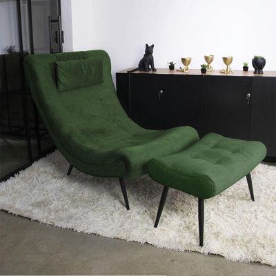 Kit 01 Poltrona E 01 Puff Sher Suede Pés Palito De Ferro - D'rossi Cor Verde