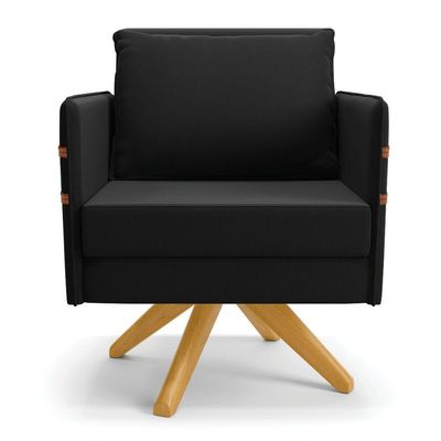 Kit 01 Namoradeira 02 Lugares E 02 Poltronas Mari Suede Preto Base De Madeira Ma30 - D'Rossi