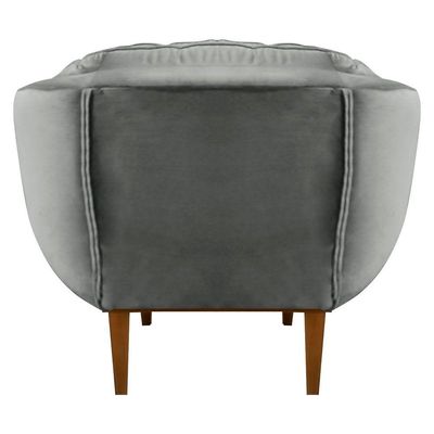 Kit 2 Poltronas Veludo Base Madeira Castanho Cinza