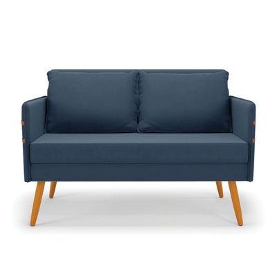 Kit 01 Namoradeira 02 Lugares E 02 Poltronas Mari Suede Ma30 Azul Marinho